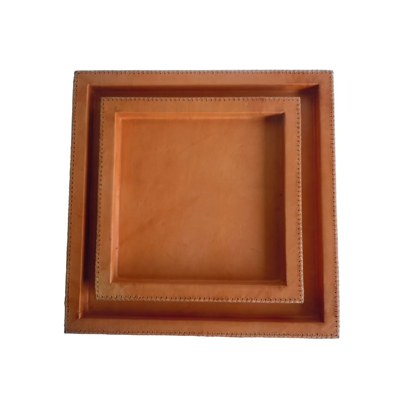 Juego 2 Bandejas Cuadradas PN903 forrados en cuero natural