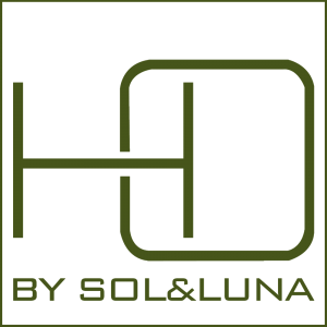 The logo from HO by Sol&Luna, a square with HO in big, representing Home in Order and below written in green by Sol&Luna